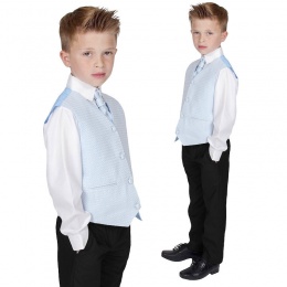 Boys Diamond Blue & Black 4 Piece Waistcoat Suit